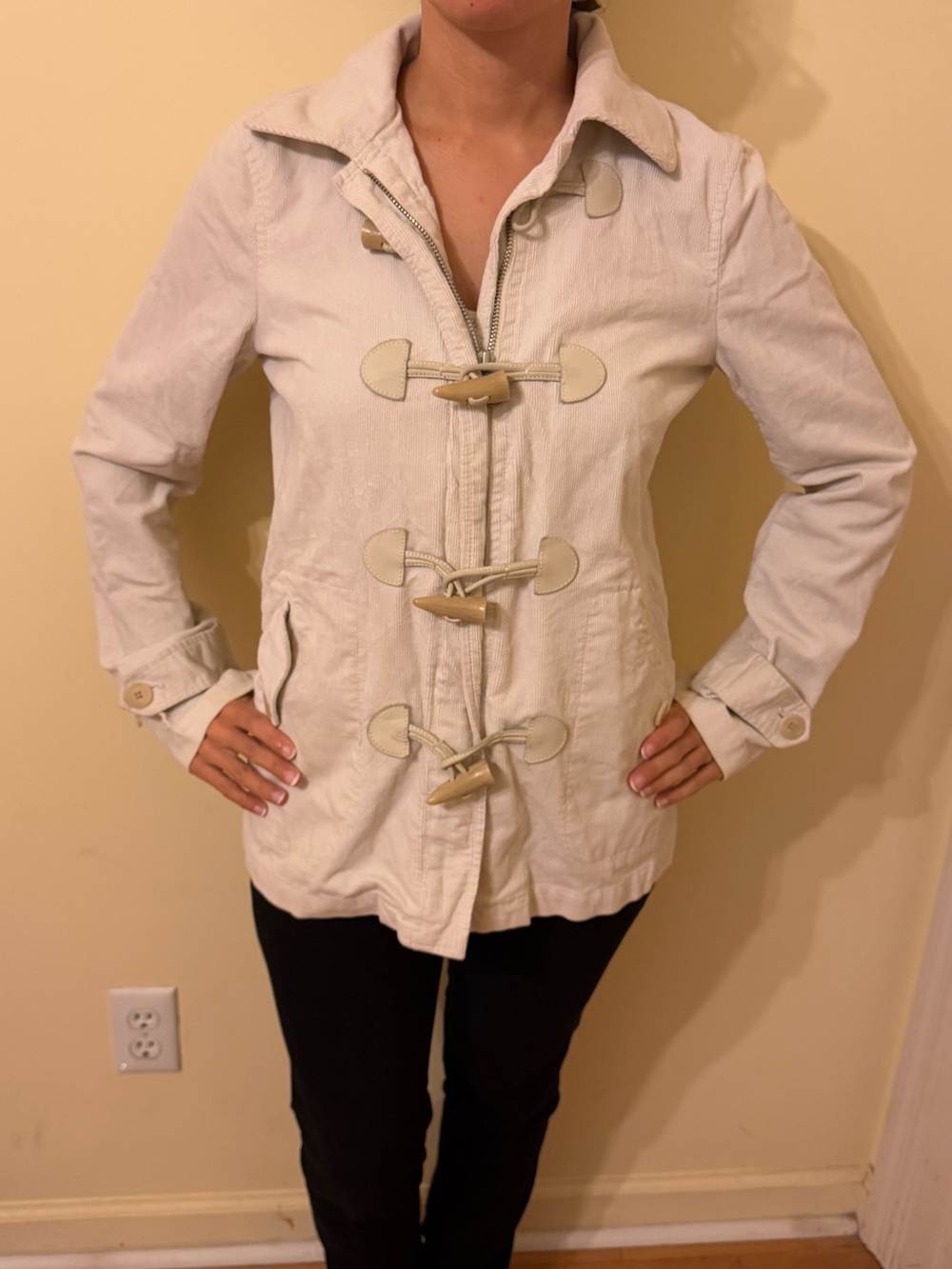 Lauren Ralph Lauren Cream Corduroy Horn-Toggle Jacket, S